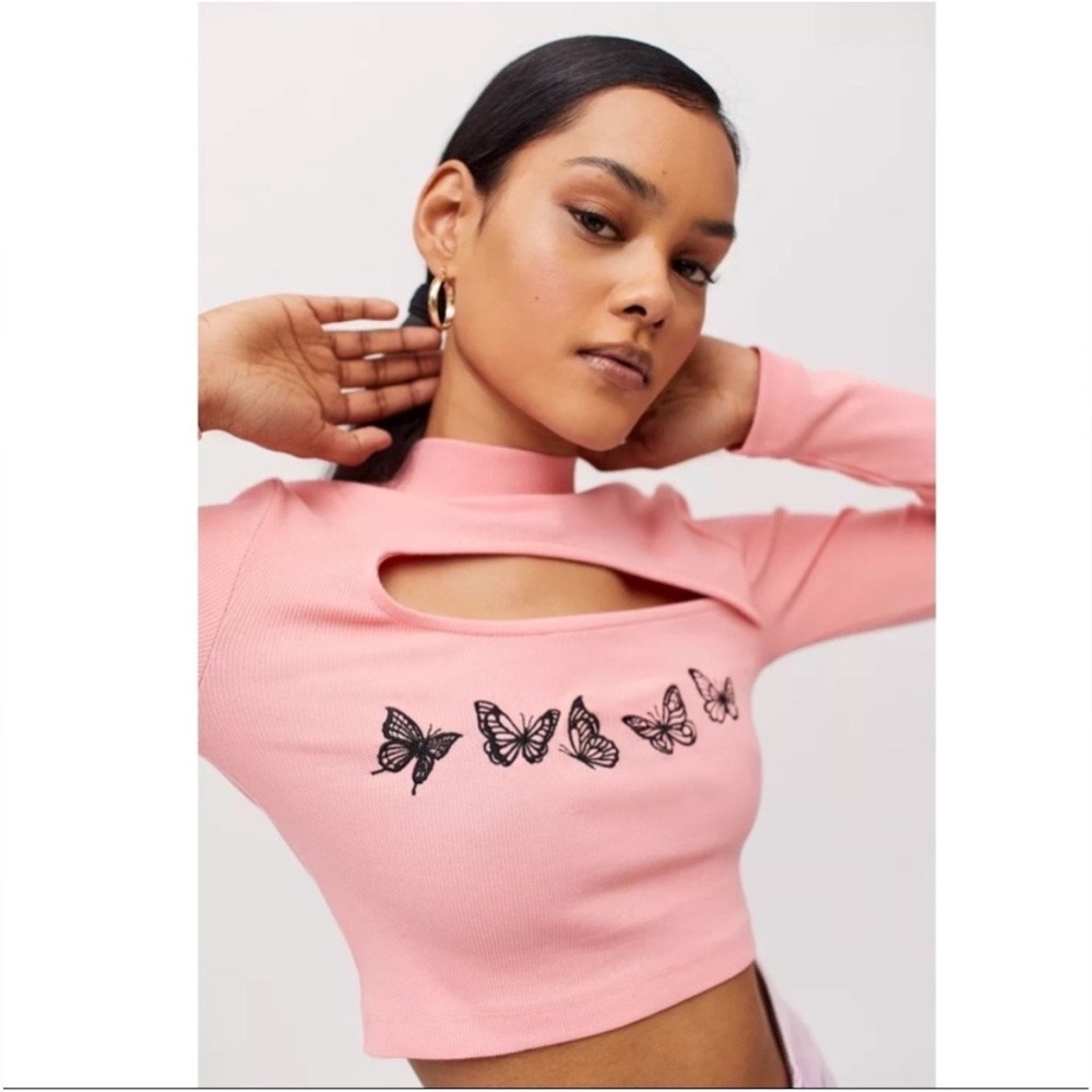 Urban Outfitters Pink Butterfly Crop Top with Chest Cut-out Regina George Y2K